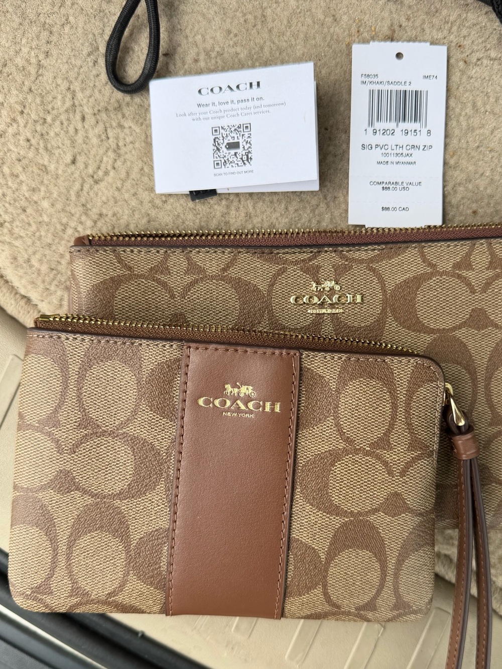 Coach Brown Signature Wristlet Duo in Leather